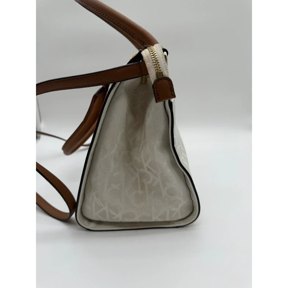 Calvin Klein Floral Logo Satchel Handbag White Crossbody Bag Gold‎ Hardware